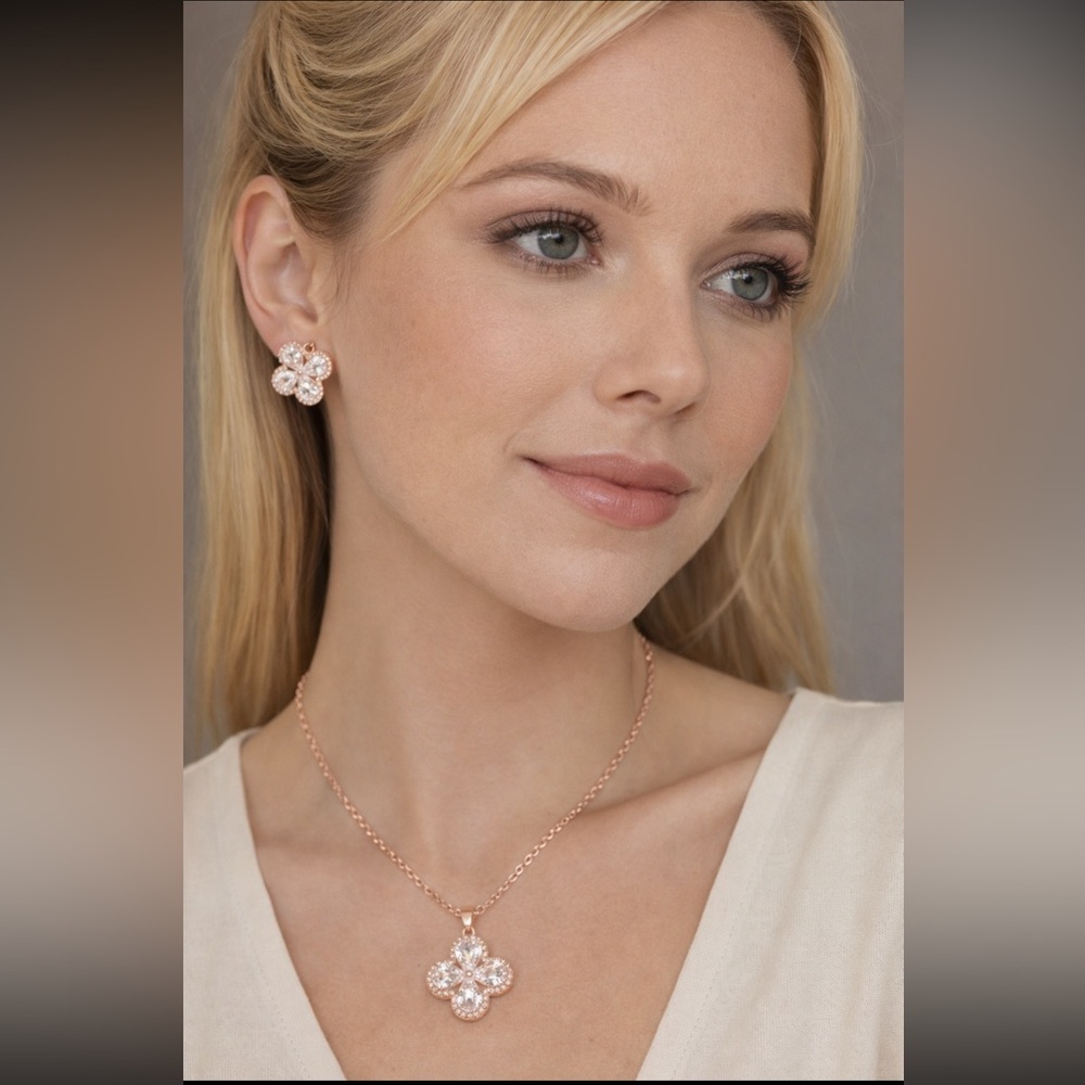 Rose Gold Jewelry Set with Cubic Zirconia